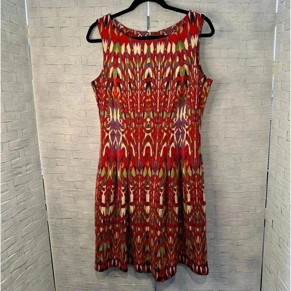 Gabby Skye Womens Dress red colorful Pattern‎ Fit & Flare Sleeveless Feminine